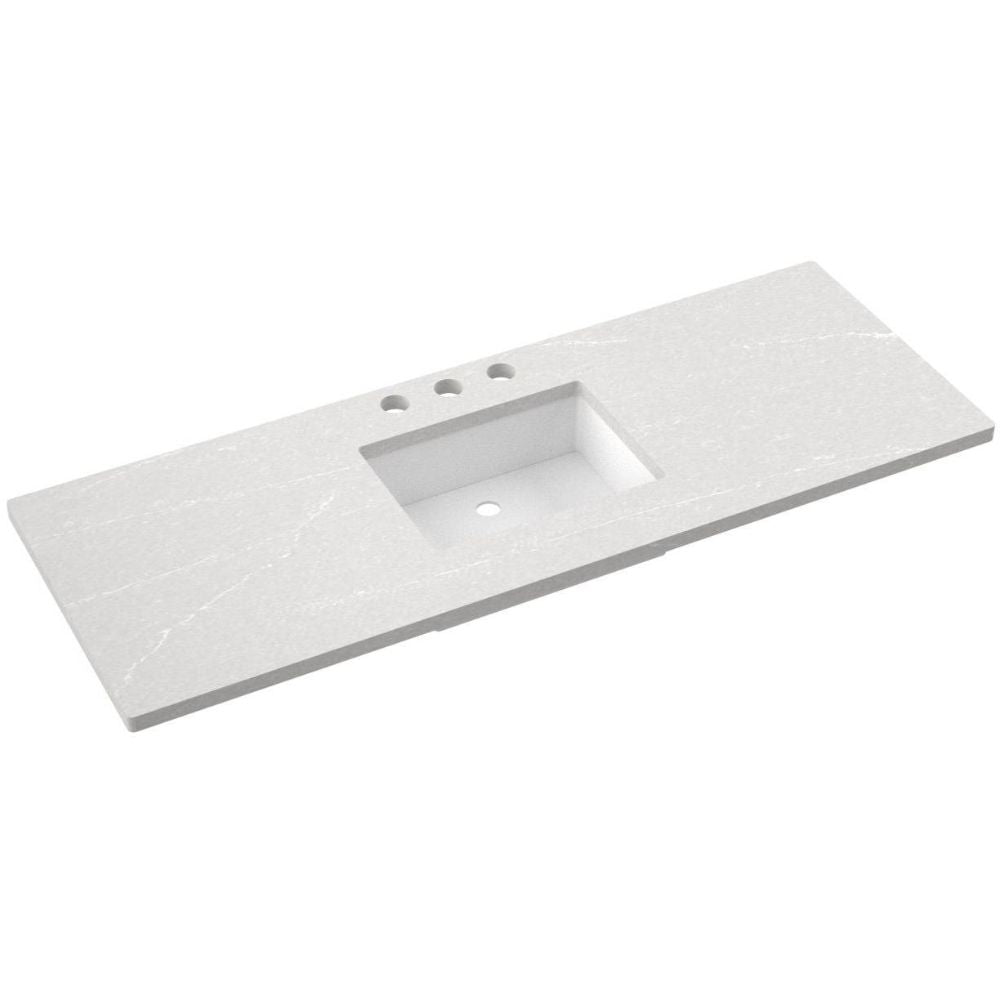 White bathroom vanity with sink on a white background
