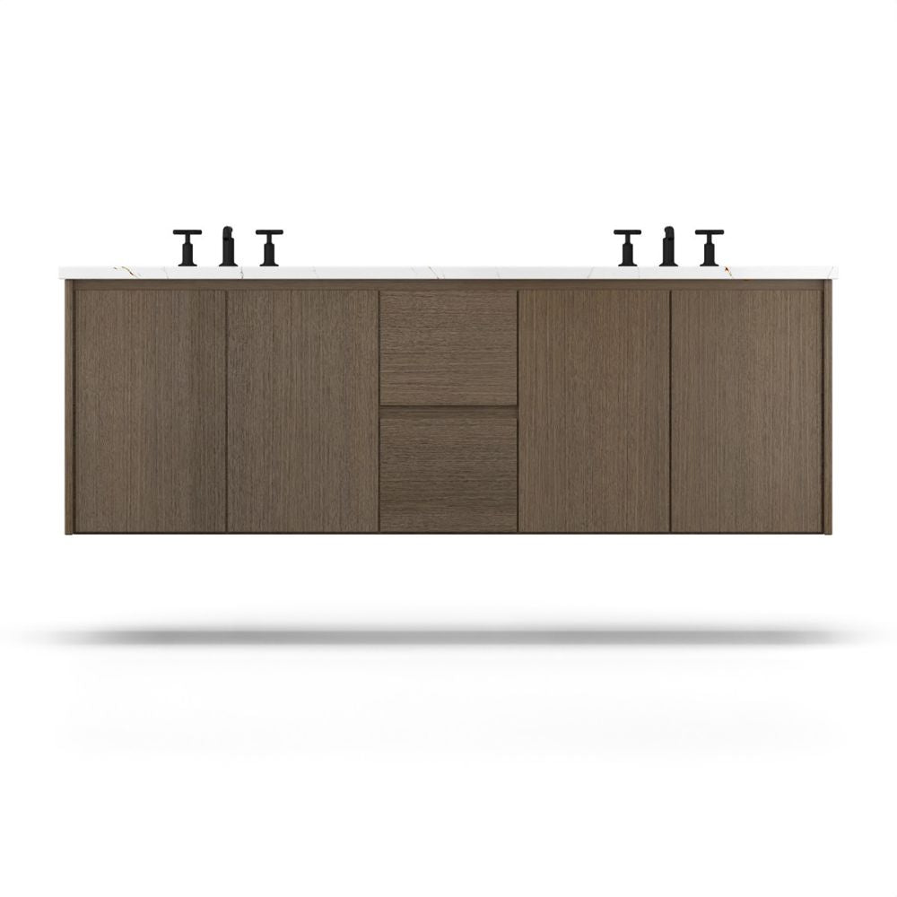 Wooden cabinet with white countertop on a white background
