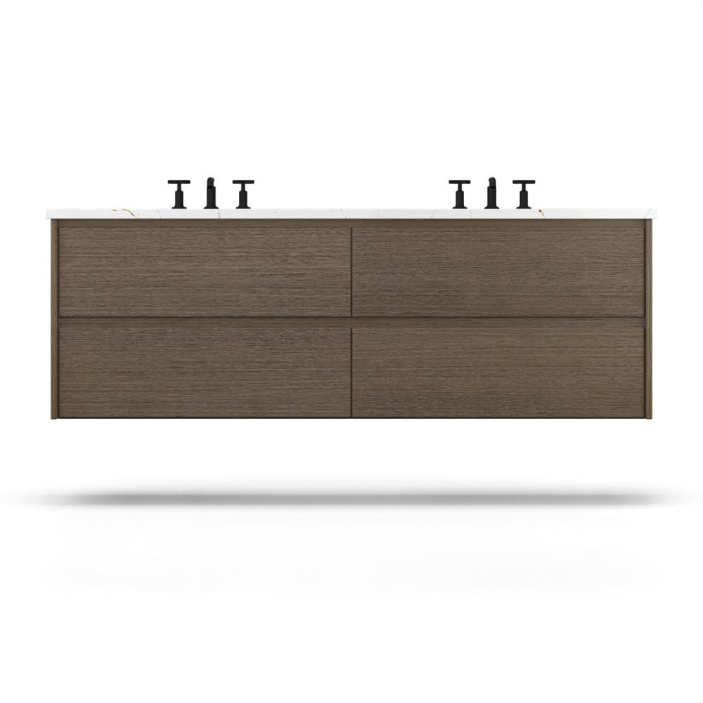 Wooden cabinet with a white countertop on a white background