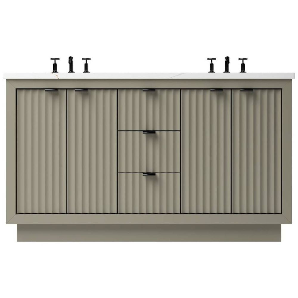 Bathroom vanity with corrugated metal design on a white background