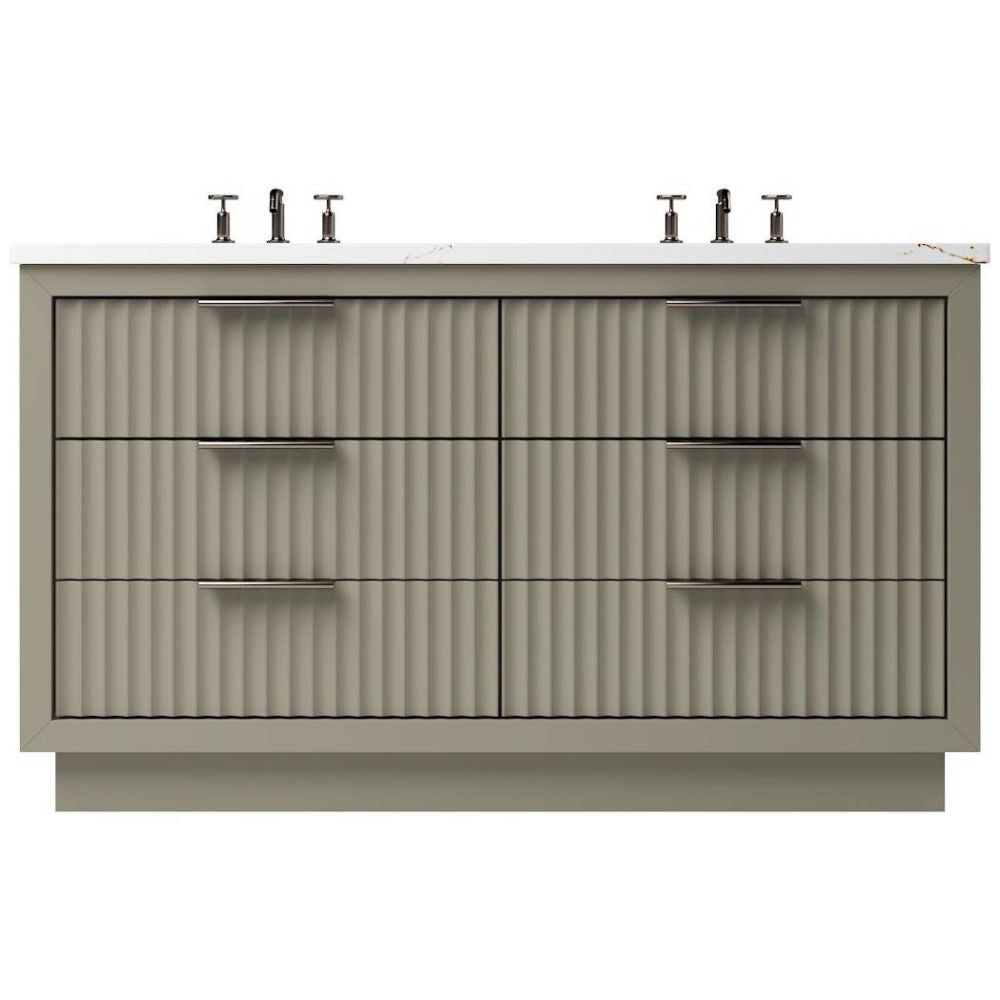 Bathroom vanity with textured surface and faucet fixtures on a white background