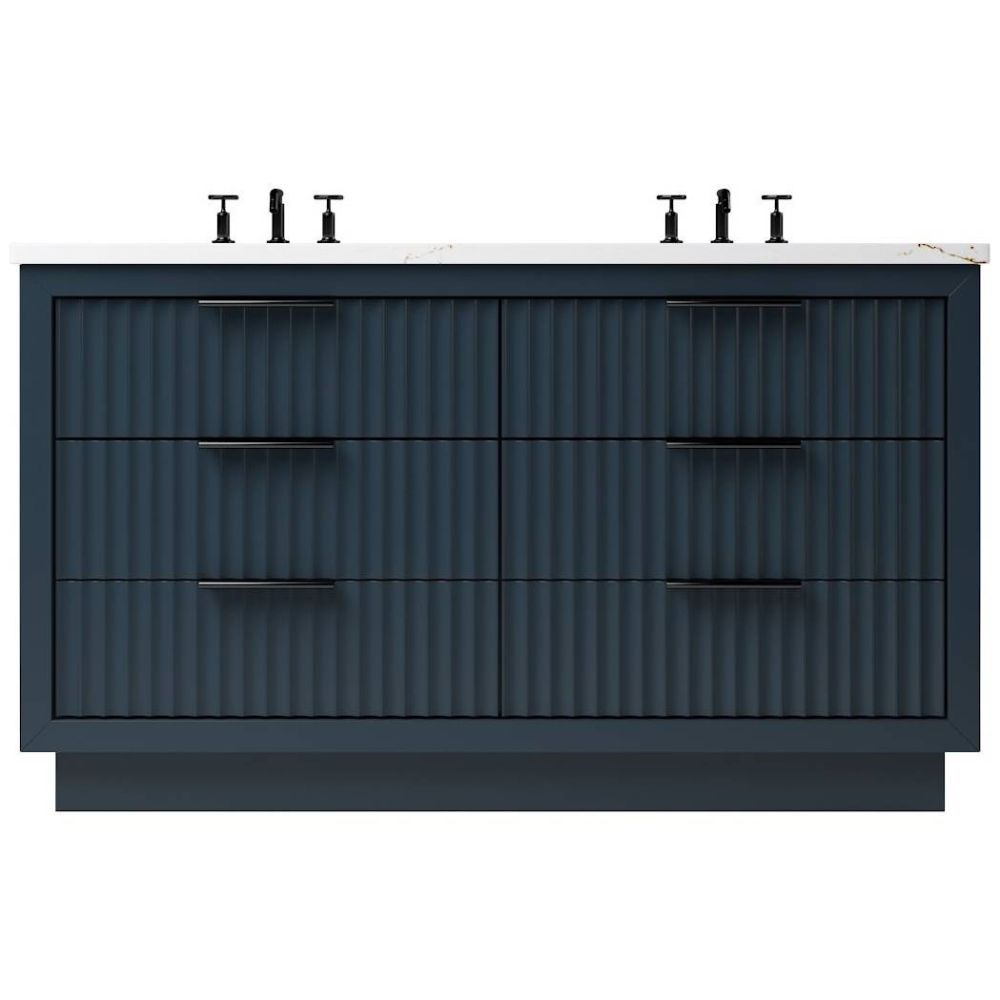 Blue dresser with a white countertop on a white background