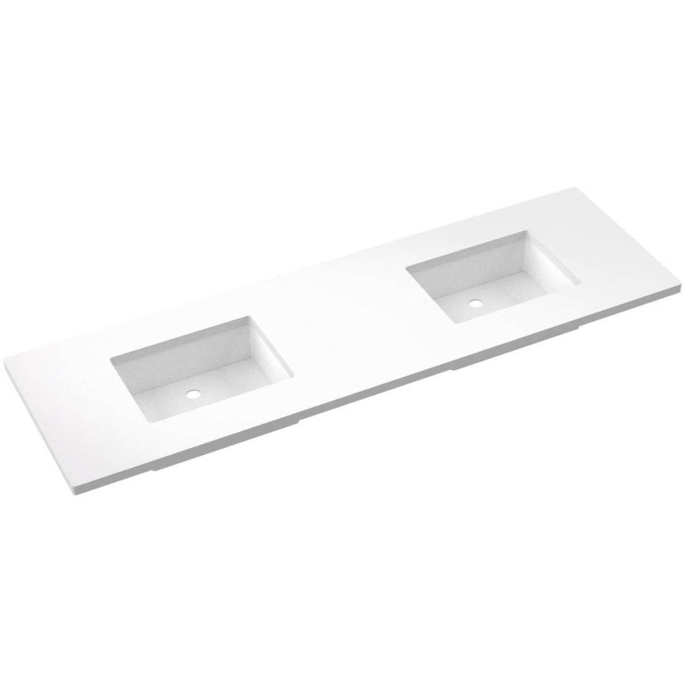 White ceramic sink with two compartments on a white background