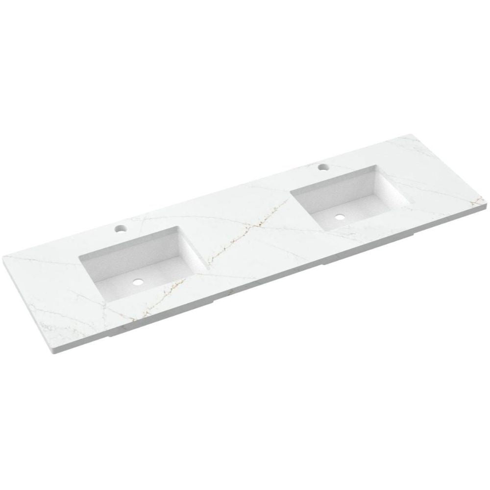 White ceramic sink with three basins on a white background