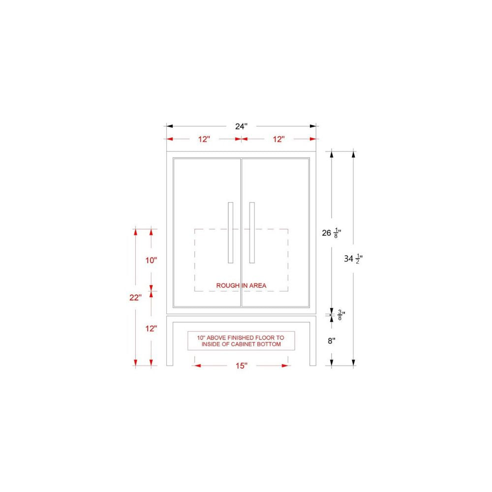Technical drawing of a cabinet with dimensions labeled