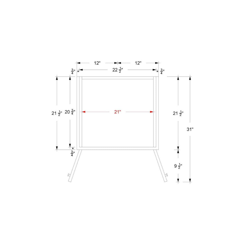 Technical drawing of a rectangular object with dimensions labeled